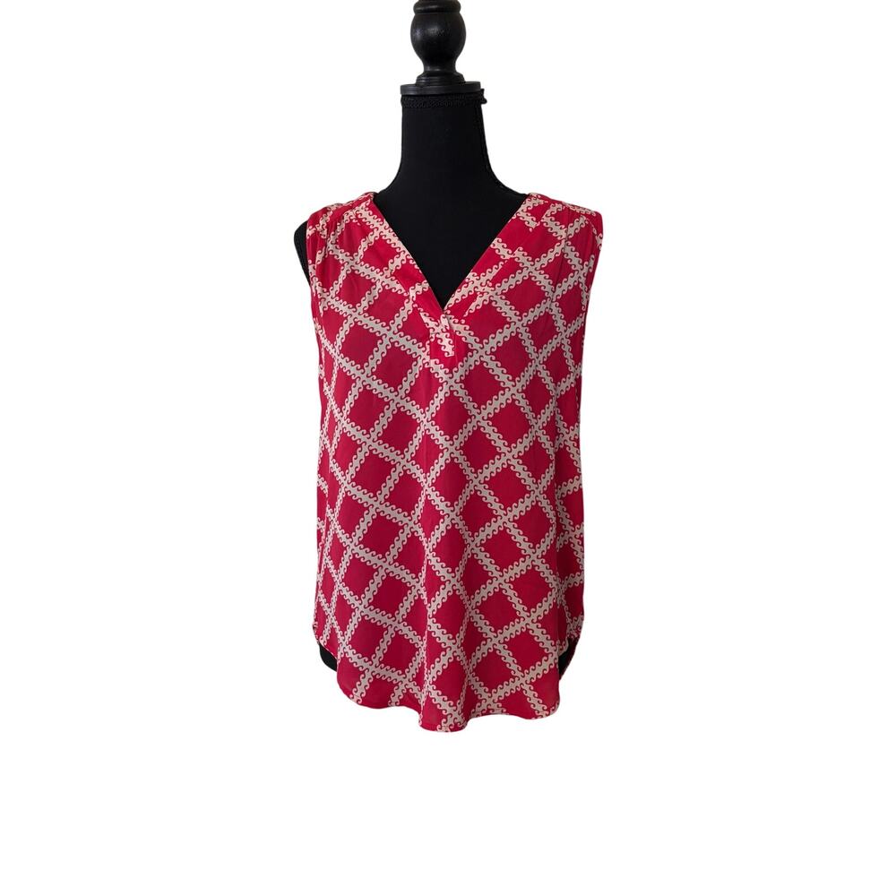41 Hawthorn Red and cream Patterned  Sleeveless Small Blouse